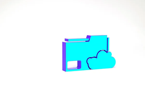 Türkis Cloud Speichertext-Ordner-Symbol isoliert auf weißem Hintergrund. Minimalismus-Konzept. 3D Illustration 3D Renderer — Stockfoto