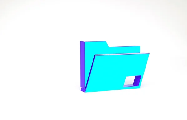 Turquoise Document folder icon isolated on white background. Accounting binder symbol. Bookkeeping management. Minimalism concept. 3d illustration 3D render — Stock Photo, Image