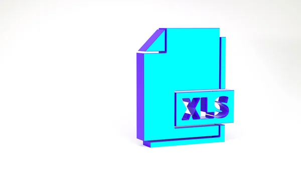Türkiz XLS fájl dokumentum. Letöltés xls gomb ikon elszigetelt fehér háttérrel. Excel fájl szimbólum. Minimalizmus koncepció. 3d illusztráció 3D render — Stock Fotó