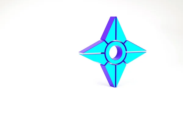 Türkises japanisches Ninja-Shuriken-Symbol isoliert auf weißem Hintergrund. Minimalismus-Konzept. 3D Illustration 3D Renderer — Stockfoto