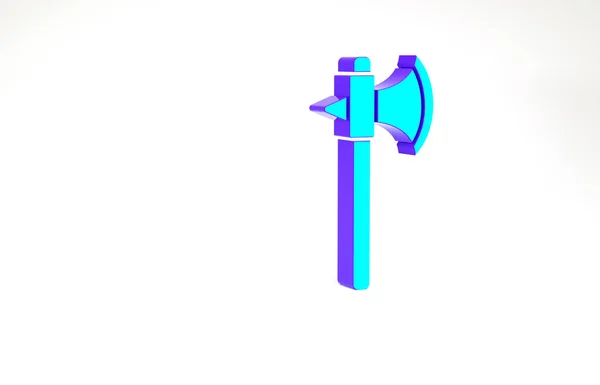 绿松石中世纪斧头图标孤立在白色背景。战斧，刽子手斧。最低纲领的概念。3D渲染3D插图 — 图库照片