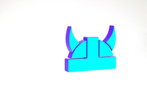 Turquoise Viking w ikonie rogaty kask izolowane na białym tle. Koncepcja minimalizmu. Ilustracja 3D 3D renderowania — Zdjęcie stockowe