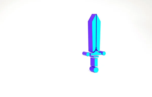 Ícone de espada medieval azul-turquesa isolado sobre fundo branco. Conceito de minimalismo. 3D ilustração 3D render — Fotografia de Stock