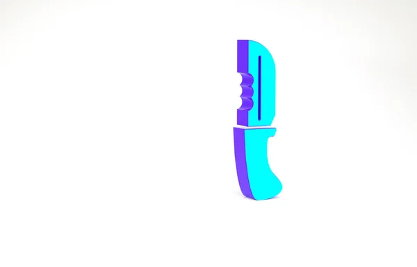 Tyrkysová ikona vojenského nože izolovaná na bílém pozadí. Minimalismus. 3D ilustrace 3D vykreslení — Stock fotografie