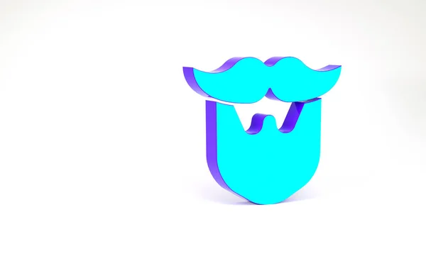 Moustache turquoise et icône de barbe isolées sur fond blanc. Symbole du coiffeur. Coiffure faciale. Concept de minimalisme. Illustration 3D rendu 3D — Photo