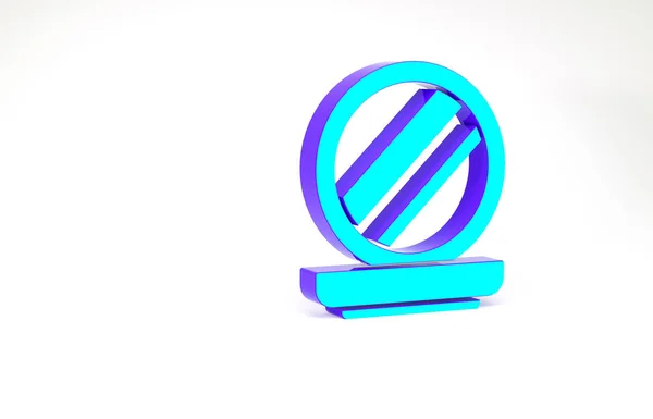 Poudre de maquillage turquoise avec icône miroir isolée sur fond blanc. Concept de minimalisme. Illustration 3D rendu 3D — Photo