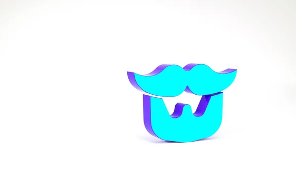 Moustache turquoise et icône de barbe isolées sur fond blanc. Symbole du coiffeur. Coiffure faciale. Concept de minimalisme. Illustration 3D rendu 3D — Photo