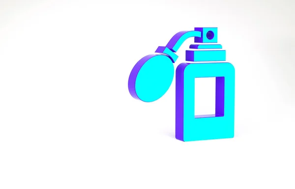 Türkis Aftershave Flasche mit Zerstäuber Symbol isoliert auf weißem Hintergrund. Kölner Sprühbild. Männliche Parfümflasche. Minimalismus-Konzept. 3D Illustration 3D Renderer — Stockfoto