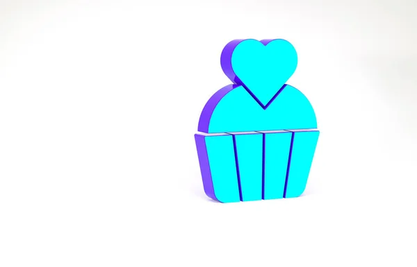 Türkiz Esküvői torta szív ikon elszigetelt fehér alapon. Valentin-napi szimbólum. Minimalizmus koncepció. 3d illusztráció 3D render — Stock Fotó