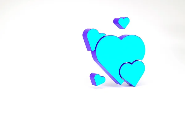 Corazón de Turquesa icono aislado sobre fondo blanco. Símbolo romántico vinculado, unirse, pasión y boda. Símbolo de San Valentín. Concepto minimalista. 3D ilustración 3D render — Foto de Stock
