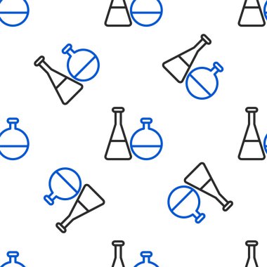 Çizgi Test tüpü ve matara kimyasal test ikonu beyaz arka planda izole edilmiş kusursuz desen. Laboratuvar cam levhası. Renkli taslak konsepti. Vektör.