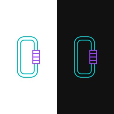 Çizgi Karabina simgesi beyaz ve siyah arkaplanda izole edildi. Olağanüstü bir spor. Spor malzemeleri. Renkli taslak konsepti. Vektör.