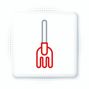 Çizgi Bahçesi tırmık simgesi beyaz arkaplanda izole edildi. Bahçecilik, tarım, çiftçilik aleti. Toprak işçisi. Temizlik ekipmanları. Renkli taslak konsepti. Vektör.