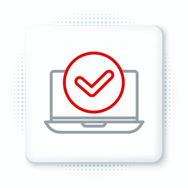 Dizüstü bilgisayar simgesi beyaz arkaplanda izole edildi. Boş ekran işaretli bilgisayar defteri. Renkli taslak konsepti. Vektör.