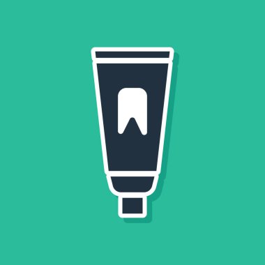 Yeşil arkaplanda mavi tüp diş macunu simgesi var. Vektör İllüstrasyonu.