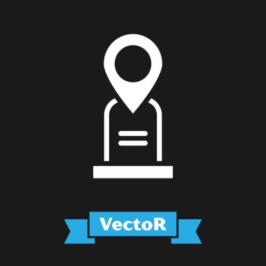 Beyaz Konum mezar simgesi siyah arkaplanda izole edildi. Vektör.