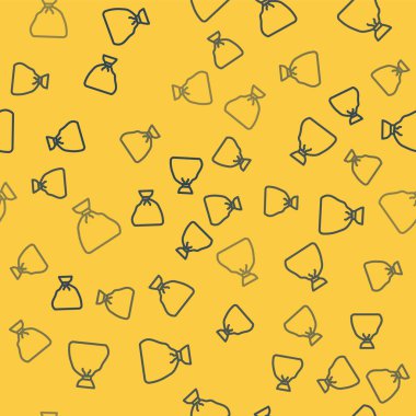 Mavi çizgi çöp torbası ikonu sarı arka planda izole edilmiş pürüzsüz desen. Vektör İllüstrasyonu.