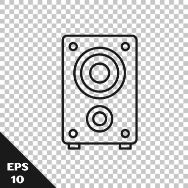 Siyah çizgi Stereo hoparlör simgesi şeffaf arkaplanda izole edildi. Ses sistemi hoparlörleri. Müzik ikonu. Müzikal sütun hoparlörü. Vektör.