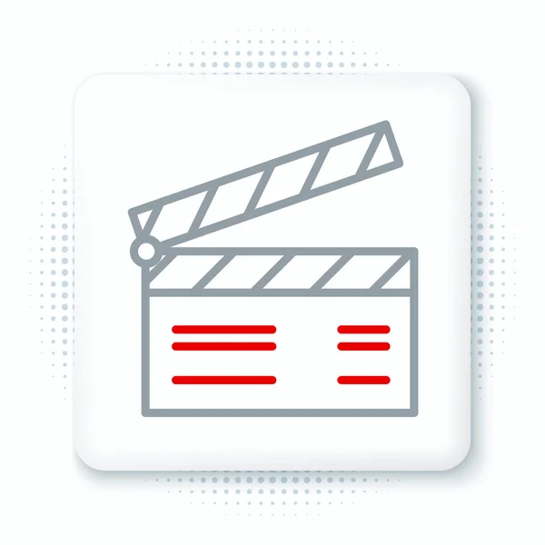 ラインムービークラッパーアイコンは 白い背景に隔離されています フィルムクラッパーボード クラッパーボードのサインだ 映画制作やメディア産業の概念 カラフルなアウトラインコンセプト ベクトル — ストックベクタ