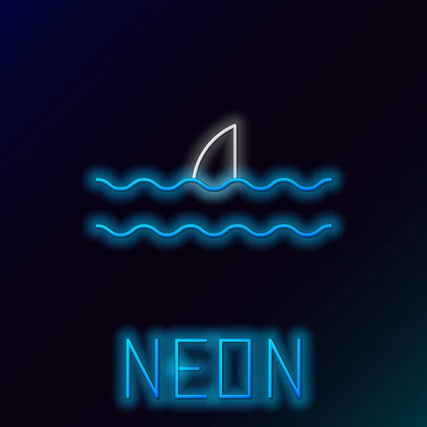 Gloeiende Neon Lijn Haaienvin Oceaan Golf Pictogram Geïsoleerd Zwarte Achtergrond — Stockvector