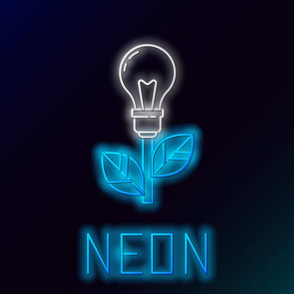 Gloeiende Neon Lijn Lamp Met Blad Pictogram Geïsoleerd Zwarte Achtergrond — Stockvector