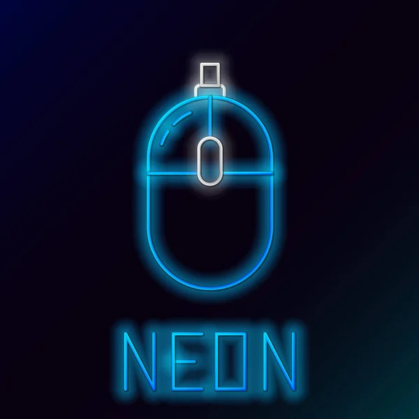 Gloeiende Neon Lijn Computer Muis Pictogram Geïsoleerd Zwarte Achtergrond Optisch — Stockvector