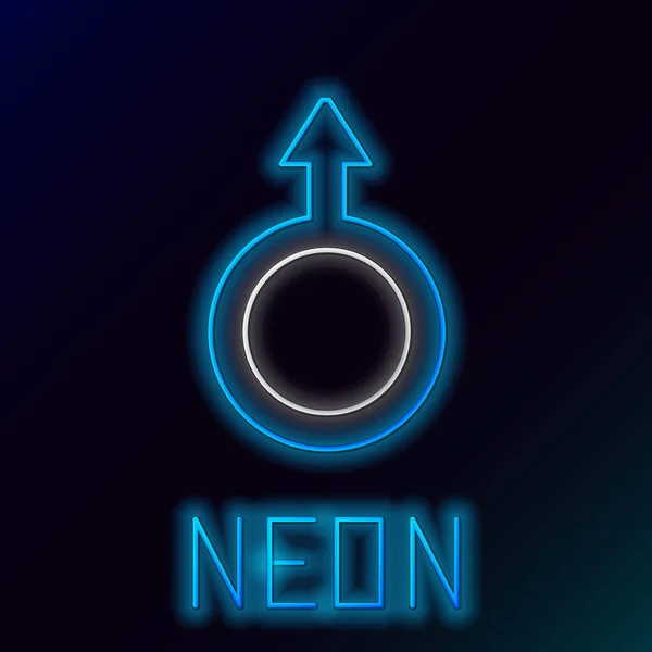 Ragyogó Neon Vonal Férfi Nemi Szimbólum Ikon Elszigetelt Fekete Háttérrel — Stock Vector
