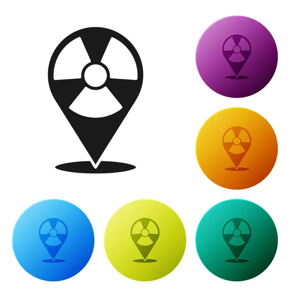 Black Radioactive Locatie Icoon Geïsoleerd Witte Achtergrond Radioactief Giftig Symbool — Stockvector