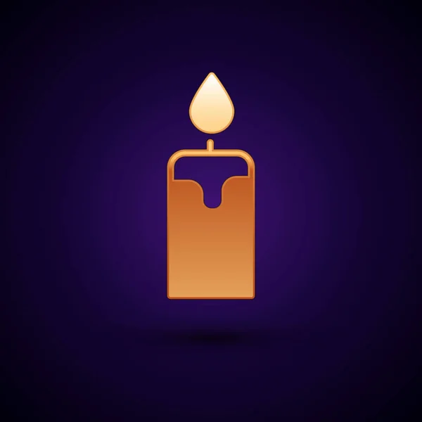 Goldbrennendes Kerzensymbol Isoliert Auf Schwarzem Hintergrund Zylindrischer Kerzenstock Mit Brennender — Stockvektor