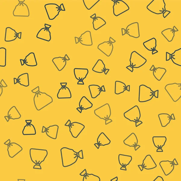 Mavi çizgi çöp torbası ikonu sarı arka planda izole edilmiş pürüzsüz desen. Vektör İllüstrasyonu.