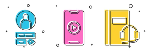 Configurar Crear Pantalla Cuenta Reproducir Vídeo Línea Icono Libro Audio — Vector de stock