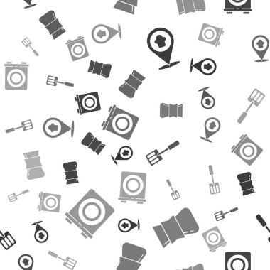 Şef 'in şapkasını konuma göre ayarla, Türk kahvesi, Spatula ve elektrikli soba pürüzsüz desenli. Vektör.