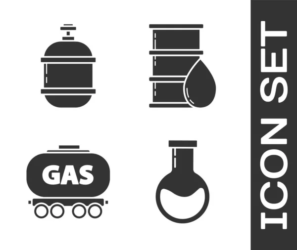 Установите Пробирку Колбу Баллон Пропановым Газом Цистерну Газом Значок Масла — стоковый вектор