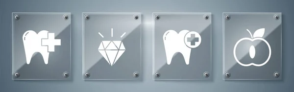 Set Dientes Manzana Diente Diamante Clínica Dental Para Cuidado Dental — Vector de stock