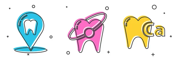Nastavit Umístění Zubní Kliniky Koncepci Bělení Zubů Vápník Pro Ikonu — Stockový vektor