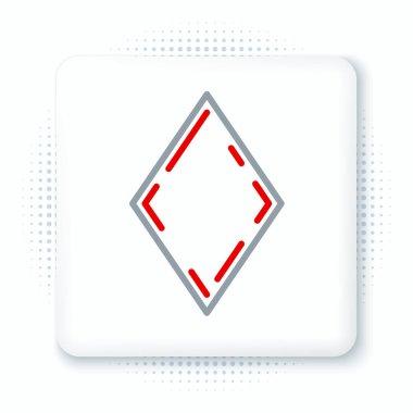 Beyaz zemin üzerinde elmas sembolü olan çizgi oyunu kartı. Kumarhane kumarı. Renkli taslak konsepti. Vektör.