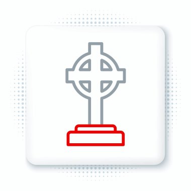 Çizgi Tombstone beyaz arkaplanda çapraz simge izole edildi. Mezar ikonu. Renkli taslak konsepti. Vektör.
