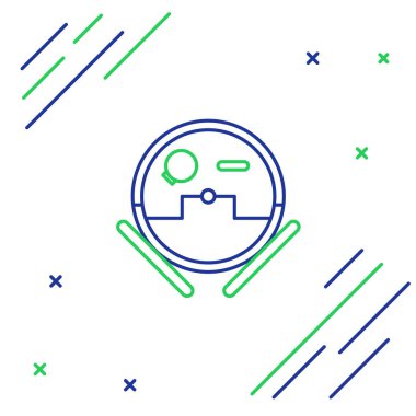 Çizgi Robotu elektrikli süpürge ikonu beyaz arka planda izole edildi. Otomatik süpürme için ev aletleri, ev temizliği için dijital cihazlar. Renkli taslak konsepti. Vektör.