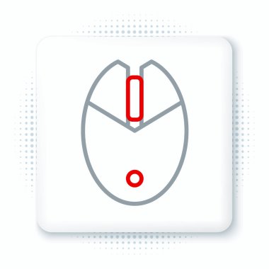 Satır Bilgisayarı fare oyun simgesi beyaz arkaplanda izole edildi. Tekerlek sembollü optik. Renkli taslak konsepti. Vektör.