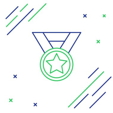 Beyaz arkaplanda çizgi madalyası simgesi izole edildi. Kazanan sembol. Renkli taslak konsepti. Vektör.