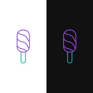 Beyaz ve siyah arkaplanda izole edilmiş çizgi dondurma ikonu. Güzel sembol. Renkli taslak konsepti. Vektör.