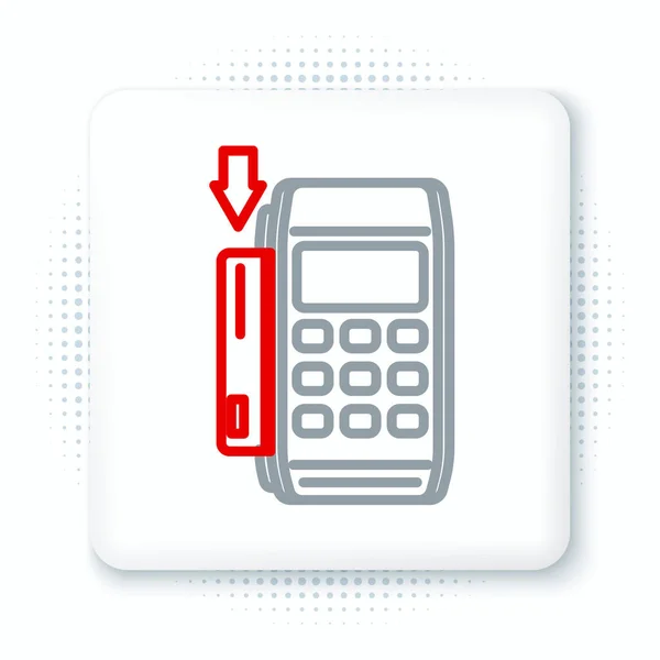 Line Pos Terminal Mit Eingestecktem Kreditkartensymbol Isoliert Auf Weißem Hintergrund — Stockvektor