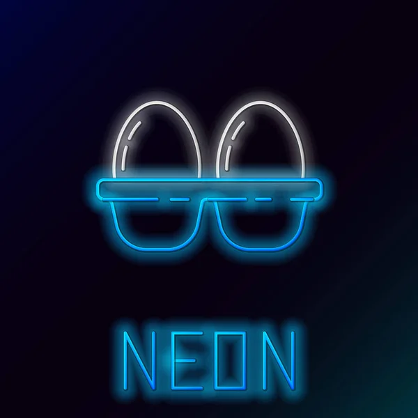Leuchtende Neon Linie Hühnerei Schachtel Symbol Isoliert Auf Schwarzem Hintergrund — Stockvektor