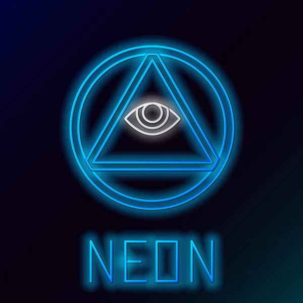Gloeiende Neon Lijn Vrijmetselaars Symbool Alziende Oog Van God Pictogram — Stockvector