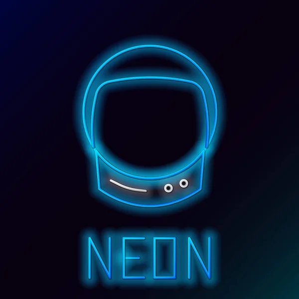 Glödande Neon Linje Astronaut Hjälm Ikon Isolerad Svart Bakgrund Färgstarkt — Stock vektor