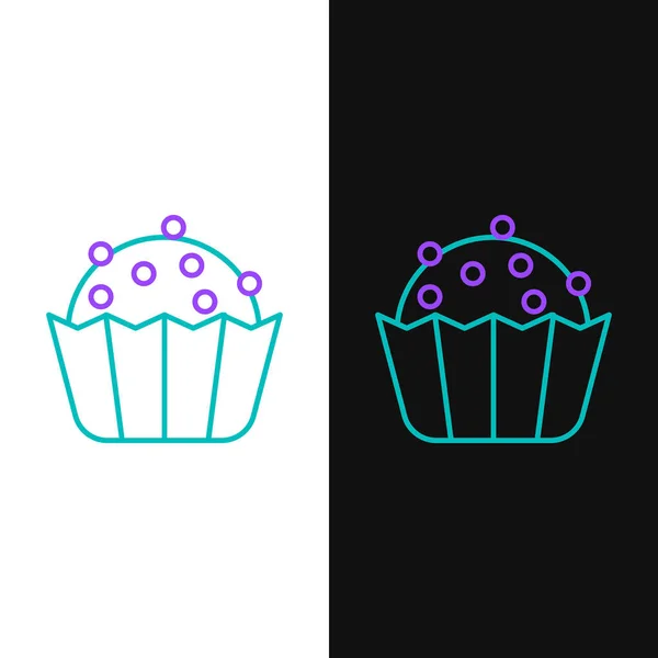 Line Cupcake Symbol Isoliert Auf Weißem Und Schwarzem Hintergrund Buntes — Stockvektor