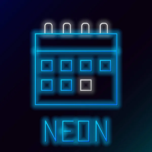 Glödande Neon Linje Kalender Ikon Isolerad Svart Bakgrund Händelse Påminnelse — Stock vektor
