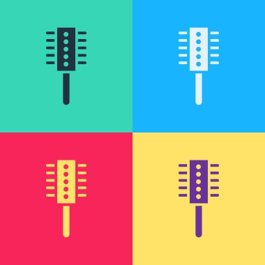 Pop sanat saç fırçası ikonu renk arkaplanında izole edilmiş. Taraklı saç işareti. Berber sembolü. Vektör İllüstrasyonu.