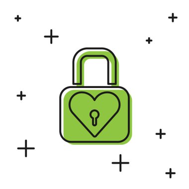 Siyah kilit ve kalp ikonu beyaz arkaplanda izole edilmiş. Kilitli Kalp. Aşk sembolü ve anahtar deliği işareti. Sevgililer Günü sembolü. Vektör.