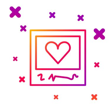 Renk çizgisi Boş fotoğraf çerçeveleri ve beyaz arkaplanda izole edilmiş kalp simgesi. Sevgililer Günü sembolü. Kademeli rastgele dinamik şekiller. Vektör.